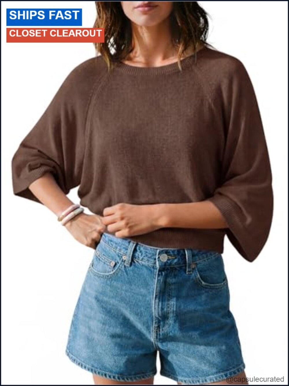 Women's 3/4 Sleeve Lightweight Viscose Knit Pullover Top